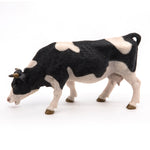 Figurine Vache noire et blanche broutant Papo en PVC, Collection Vie à la ferme, jouet éducatif idéal pour enfants et collectionneurs