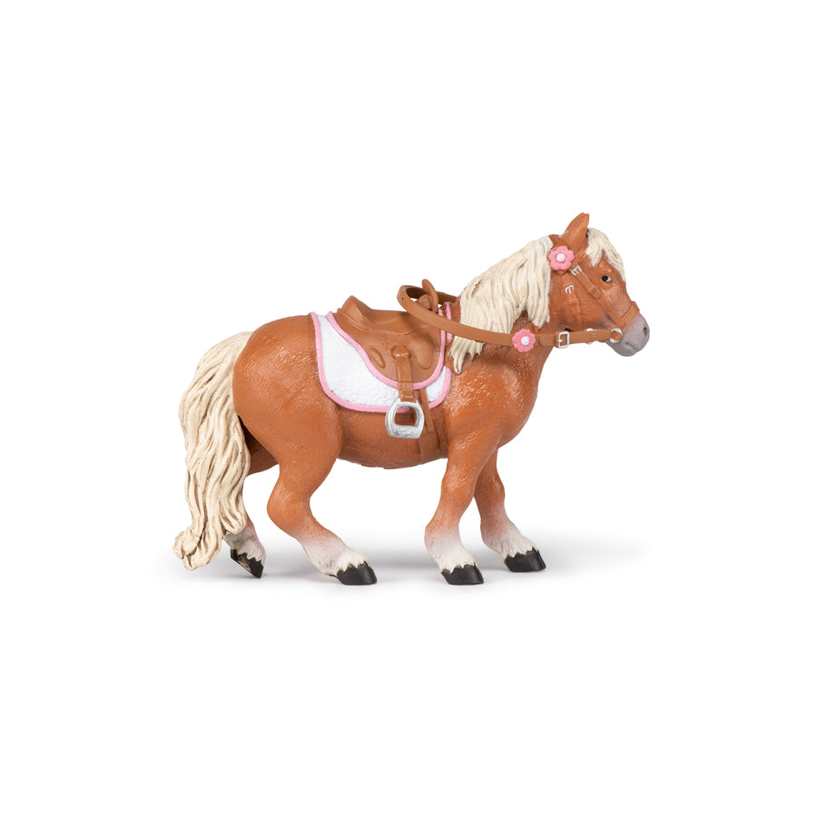 Figurine Poney Shetland avec selle Papo en PVC, Collection chevaux, jouet éducatif idéal pour enfants et collectionneurs