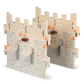 Set 5 château du Maître des armes (2 murs intermédiaires) Papo en bois, Collection Médiéval, pièces pour château modulable